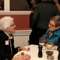 Trustee Kathy Carroll chats with Hilary Cleveland