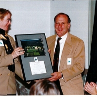 Deirdre Sheerr as incoming Chair with Dan Wolf as "outgoing" in 1999.