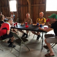 The post-ride chili feast at the NL Historical Society barn