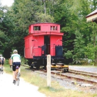 Riders on the Northern Rail Trail at the Potter Place lunch stop